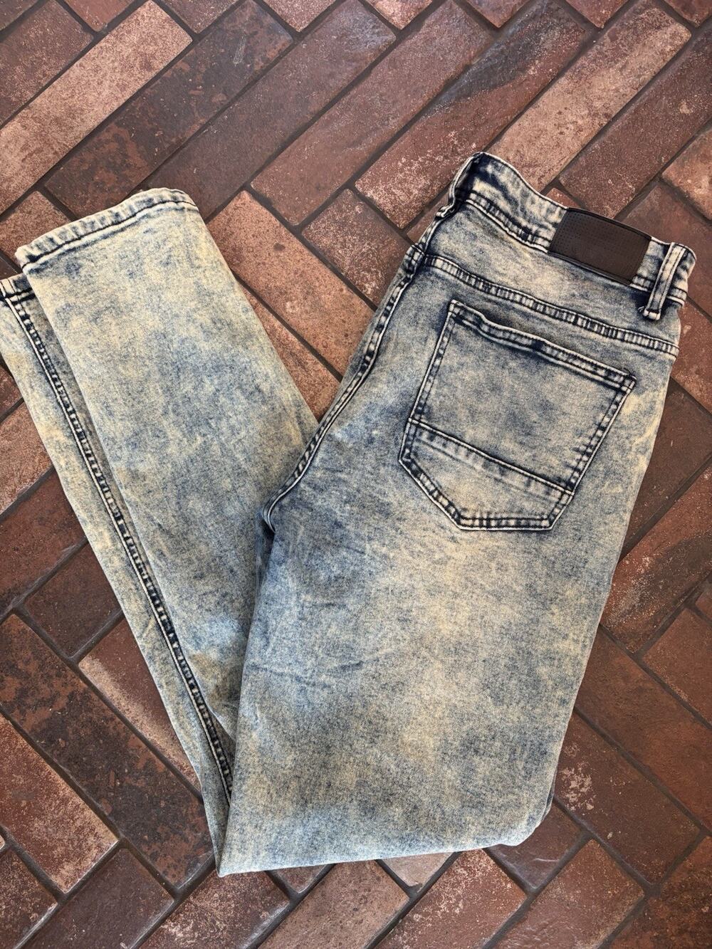 Encrypted Men's Skinny Jeans 36x32 Light Acid Wash Stretch Denim Blue Pants